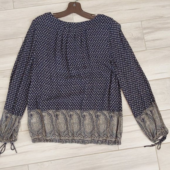 Lucky Brand Blue Paisley Semi Sheer Boho Blouse.  Size M - Picture 3 of 3
